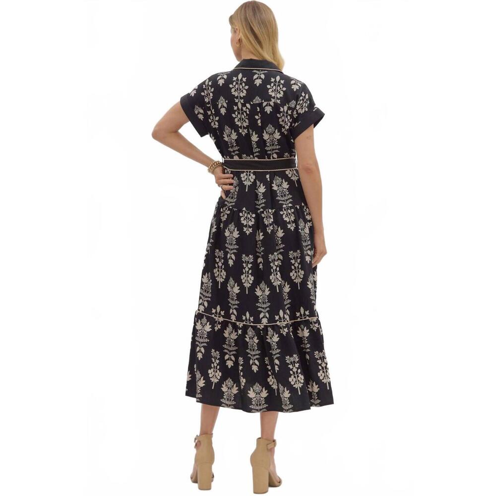 NEW ENTRO belted short-sleeved dress in black - Picture 3 of 3